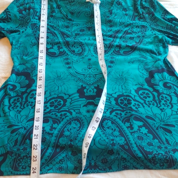 Blue Mood Petite Med Women's Stretch Green Paisley Top - Picture 12 of 12